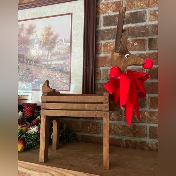 ❤️ Vintage Solid Wood Large Rednose 
Reindeer Decor - Picture 2 of 6
